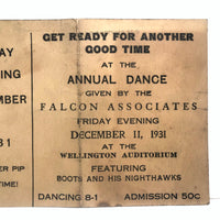 1931 Falcon Associates Annual Dance Invite, Featuring Boots and His Nighthawks