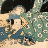 Stunning 1833 Japanese Woodblock Print by Kuniyoshi Utagawa of Kabuki Actor Nakamura Shiken II and Son