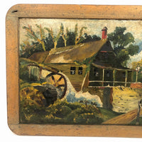 Benton-esque Old Folk Art Slate Painting, House With Mill