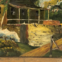 Benton-esque Old Folk Art Slate Painting, House With Mill