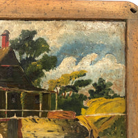 Benton-esque Old Folk Art Slate Painting, House With Mill