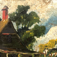 Benton-esque Old Folk Art Slate Painting, House With Mill