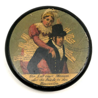 Nagging Wife, Burdened Husband, Early German Lacquered Papier Mache Snuff Box