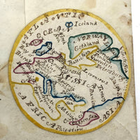 Latitia Heston's Thrice Handed Down Miniature Ink and Watercolor Map of Europe with Handwritten Provenence Envelope