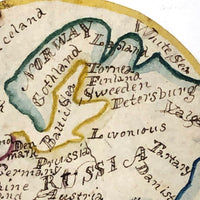 Latitia Heston's Thrice Handed Down Miniature Ink and Watercolor Map of Europe with Handwritten Provenence Envelope