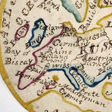 Latitia Heston's Thrice Handed Down Miniature Ink and Watercolor Map of Europe with Handwritten Provenence Envelope