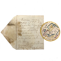 Latitia Heston's Thrice Handed Down Miniature Ink and Watercolor Map of Europe with Handwritten Provenence Envelope