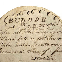 Latitia Heston's Thrice Handed Down Miniature Ink and Watercolor Map of Europe with Handwritten Provenence Envelope