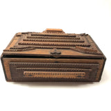 Unusual Antique Two Tiered Tramp Art Box with Pedestal Base and Handsome Champions!