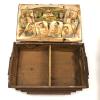 Unusual Antique Two Tiered Tramp Art Box with Pedestal Base and Handsome Champions!