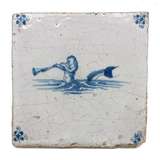 Mermaid, Early Delft Blue and White Tile, 17th-18th Century