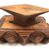 Unusual Antique Two Tiered Tramp Art Box with Pedestal Base and Handsome Champions!