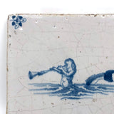 Mermaid, Early Delft Blue and White Tile, 17th-18th Century