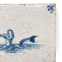 Mermaid, Early Delft Blue and White Tile, 17th-18th Century