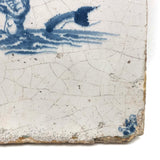 Mermaid, Early Delft Blue and White Tile, 17th-18th Century