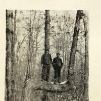 Two Men Balanced on Branch, Old Snapshot Photo