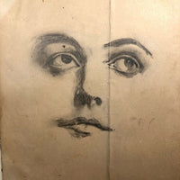 Perfect Patina, Earlyish 20th C. Graphite Drawing on Toned Paper, Yielding Very Excellent Moon Face