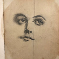 Perfect Patina, Earlyish 20th C. Graphite Drawing on Toned Paper, Yielding Very Excellent Moon Face