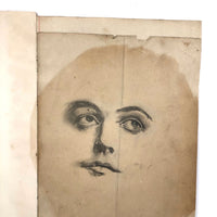 Perfect Patina, Earlyish 20th C. Graphite Drawing on Toned Paper, Yielding Very Excellent Moon Face