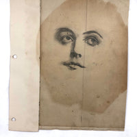 Perfect Patina, Earlyish 20th C. Graphite Drawing on Toned Paper, Yielding Very Excellent Moon Face