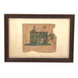 Early 19th Century Watercolor of Blue House with Willow