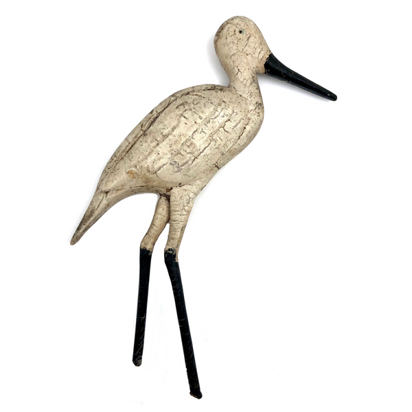 Old Carved, Polychromed Wading Bird with Great Form and Surface (As Found)