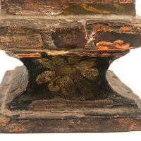 Weathered But Beautiful Antique Carved Santos in Blue and Gold Polychrome on Pedestal Base