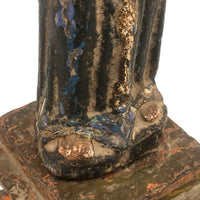 Weathered But Beautiful Antique Carved Santos in Blue and Gold Polychrome on Pedestal Base