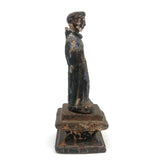 Weathered But Beautiful Antique Carved Santos in Blue and Gold Polychrome on Pedestal Base