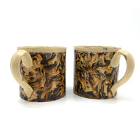 Glorious, Very Scarce Pair of Early Marbled Mochaware Child's Mugs