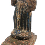 Weathered But Beautiful Antique Carved Santos in Blue and Gold Polychrome on Pedestal Base