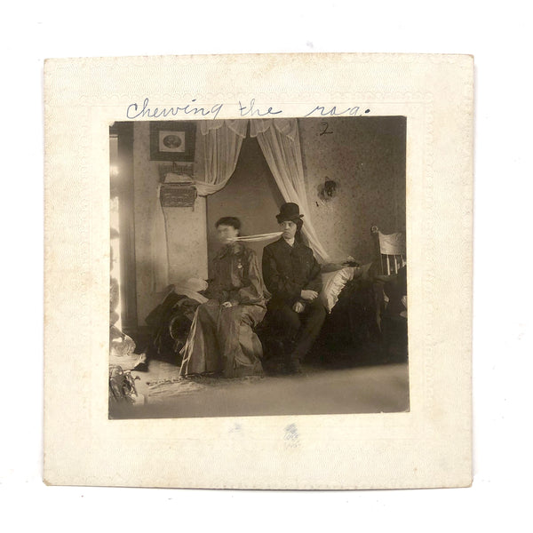 Chewing the Rag: Antique Mounted "Ectoplasm" Spirit Photo with Two Women. late 19th/early 20th c.