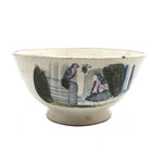 Girl with Bird, Dog and Hunter, Cows in Pasture, Charming Early Transferware Bowl