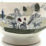 Girl with Bird, Dog and Hunter, Cows in Pasture, Charming Early Transferware Bowl