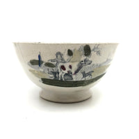 Girl with Bird, Dog and Hunter, Cows in Pasture, Charming Early Transferware Bowl