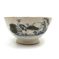 Girl with Bird, Dog and Hunter, Cows in Pasture, Charming Early Transferware Bowl