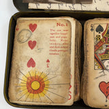 Much Used Fortune Teller's Deck of Early 1900s Gypsy Witch Cards, with Handwritten Notes, in Tin as Found