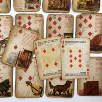 Much Used Fortune Teller's Deck of Early 1900s Gypsy Witch Cards, with Handwritten Notes, in Tin as Found