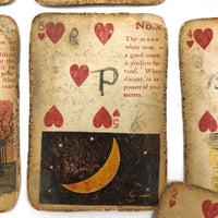 Much Used Fortune Teller's Deck of Early 1900s Gypsy Witch Cards, with Handwritten Notes, in Tin as Found