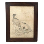 1880s Naive Pennsylvania Graphite Drawing of Woman with Fancy Hair and Lots of Lace