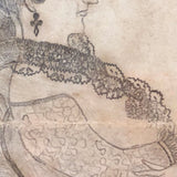 1880s Naive Pennsylvania Graphite Drawing of Woman with Fancy Hair and Lots of Lace