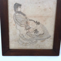 1880s Naive Pennsylvania Graphite Drawing of Woman with Fancy Hair and Lots of Lace