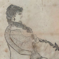 1880s Naive Pennsylvania Graphite Drawing of Woman with Fancy Hair and Lots of Lace