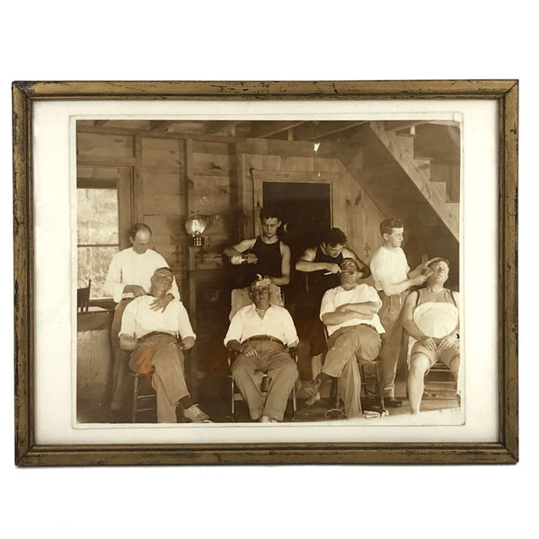 Young Barbers at Work, Wonderful Old 8 x 10 Photo, Framed as Found