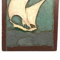 Painterly Relief Carved Folk Art Sailboat in Excellent Palette