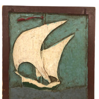 Painterly Relief Carved Folk Art Sailboat in Excellent Palette