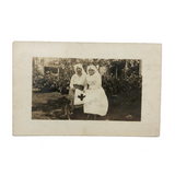 Red Cross Nurses with Flag, Antique Real Photo Postcard