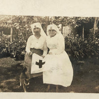 Red Cross Nurses with Flag, Antique Real Photo Postcard