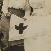 Red Cross Nurses with Flag, Antique Real Photo Postcard