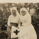 Red Cross Nurses with Flag, Antique Real Photo Postcard